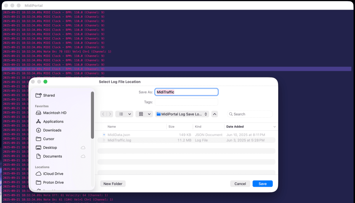 MIDI Portal session logging capabilities